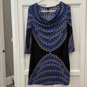 INC International Concepts Peacock Feather Sheath Dress Blue&Black Medium.